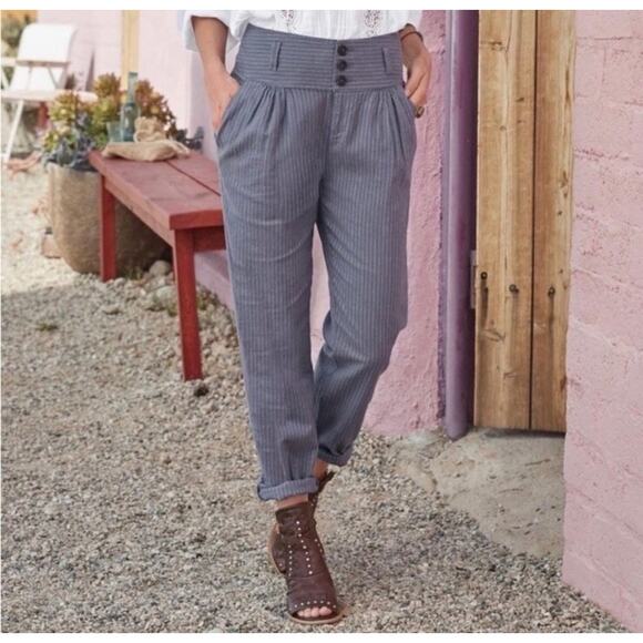 Sundance Pants - SUNDANCE NWOT Amelia Linen Blend Pinstripe Pants Size 16 Slate Blue Gray Trouser